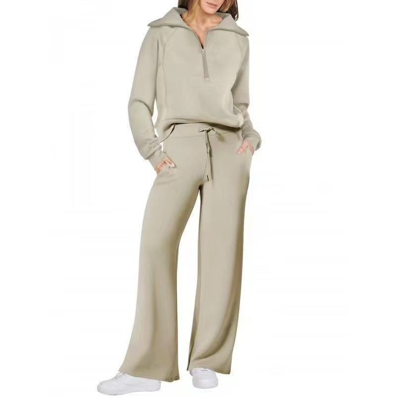 Oversized Half Zip Sweatshirt Wide Leg Track Pants Casual Suit Women