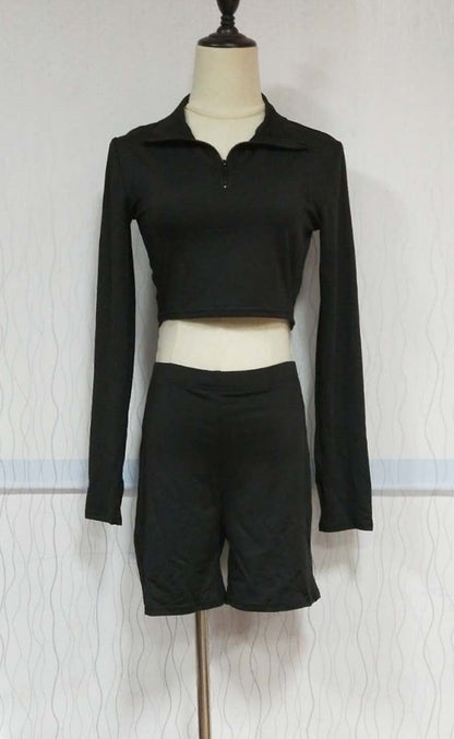 Finger zip top and shorts high waist tracksuit