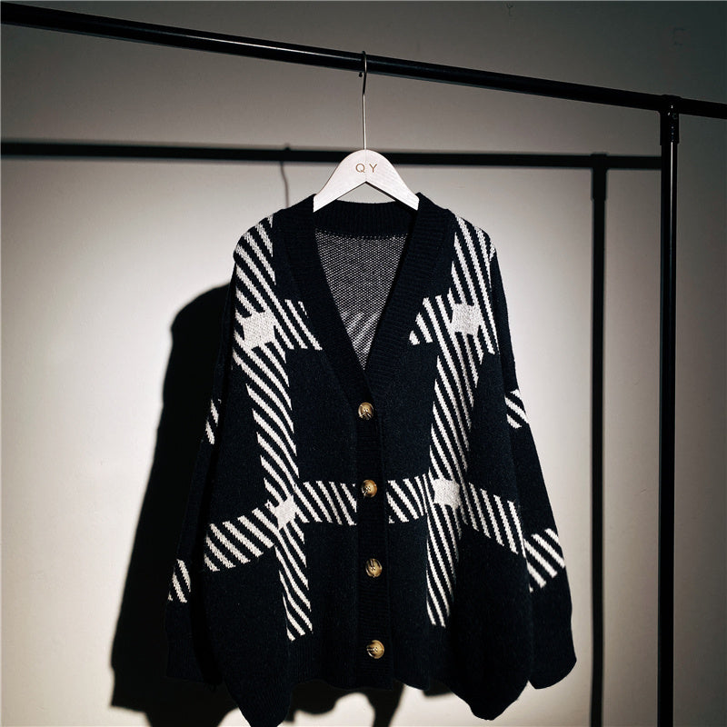 Retro Plaid Sweater Cardigan Unisex Jacket