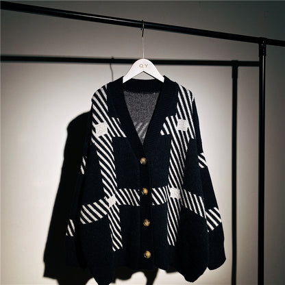 Retro Plaid Sweater Cardigan Unisex Jacket