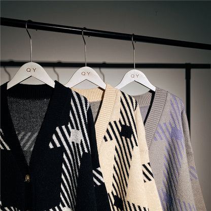 Retro Plaid Sweater Cardigan Unisex Jacket