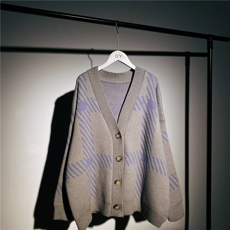 Retro Plaid Sweater Cardigan Unisex Jacket