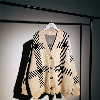 Retro Plaid Sweater Cardigan Unisex Jacket