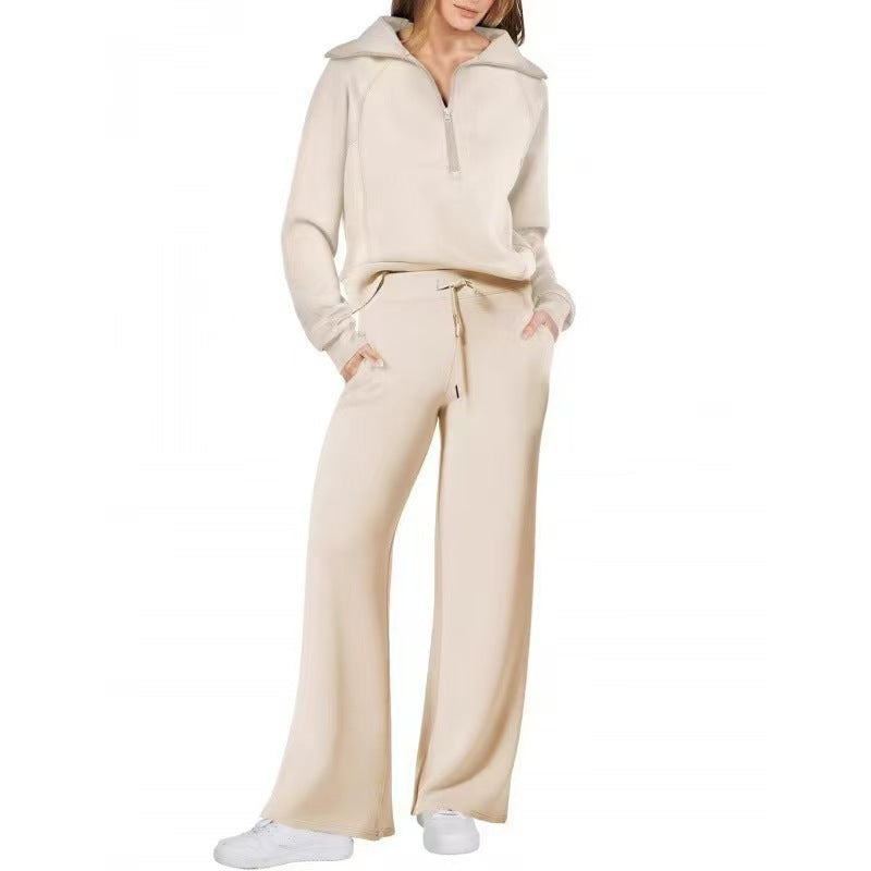 Oversized Half Zip Sweatshirt Wide Leg Track Pants Casual Suit Women