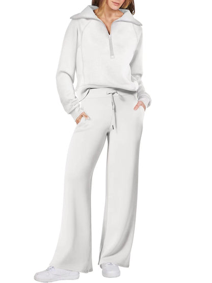 Oversized Half Zip Sweatshirt Wide Leg Track Pants Casual Suit Women