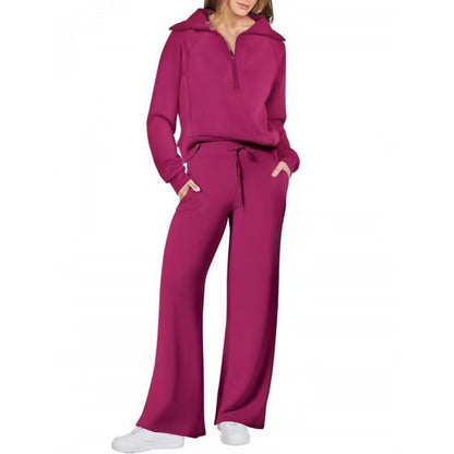 Oversized Half Zip Sweatshirt Wide Leg Track Pants Casual Suit Women