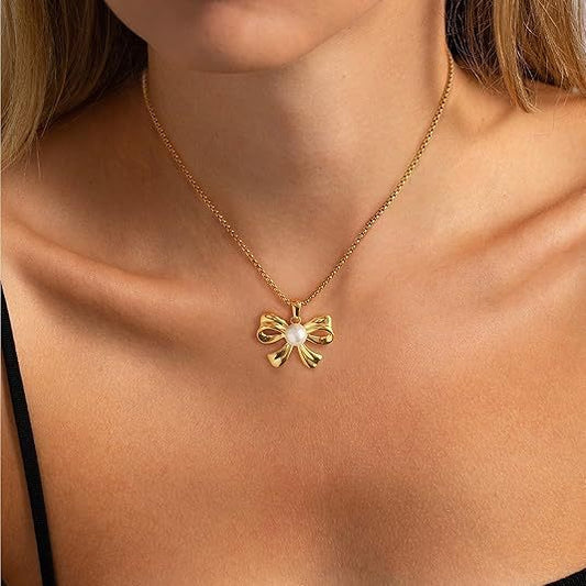 Bow Necklace And Earrings Suite Women