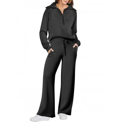 Oversized Half Zip Sweatshirt Wide Leg Track Pants Casual Suit Women