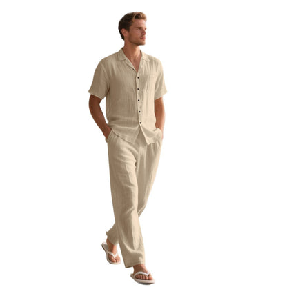 Casual And Comfortable Button Polo Short Sleeve Trousers Beach Suit