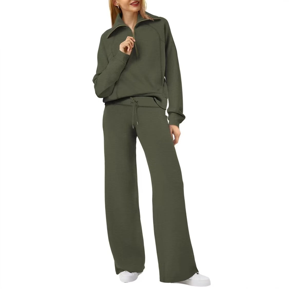 Oversized Half Zip Sweatshirt Wide Leg Track Pants Casual Suit Women