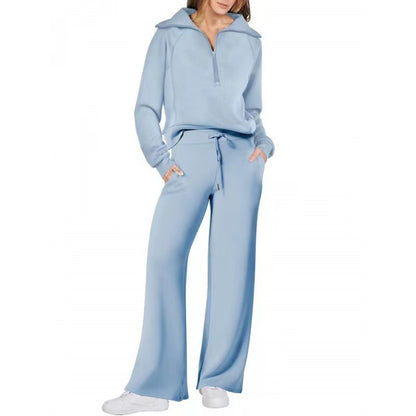 Oversized Half Zip Sweatshirt Wide Leg Track Pants Casual Suit Women