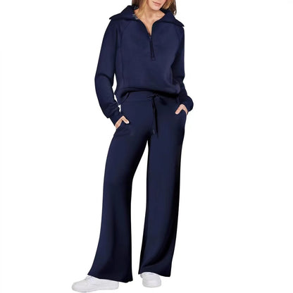Oversized Half Zip Sweatshirt Wide Leg Track Pants Casual Suit Women