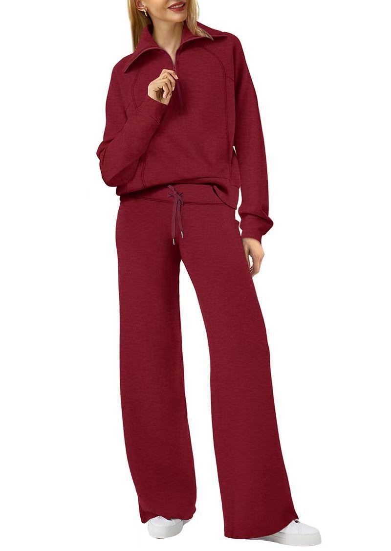Oversized Half Zip Sweatshirt Wide Leg Track Pants Casual Suit Women