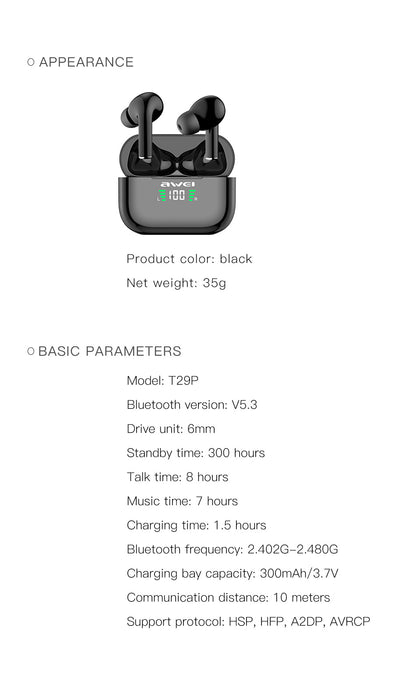 AWEI True Wireless Bluetooth Charging Pod Headphones